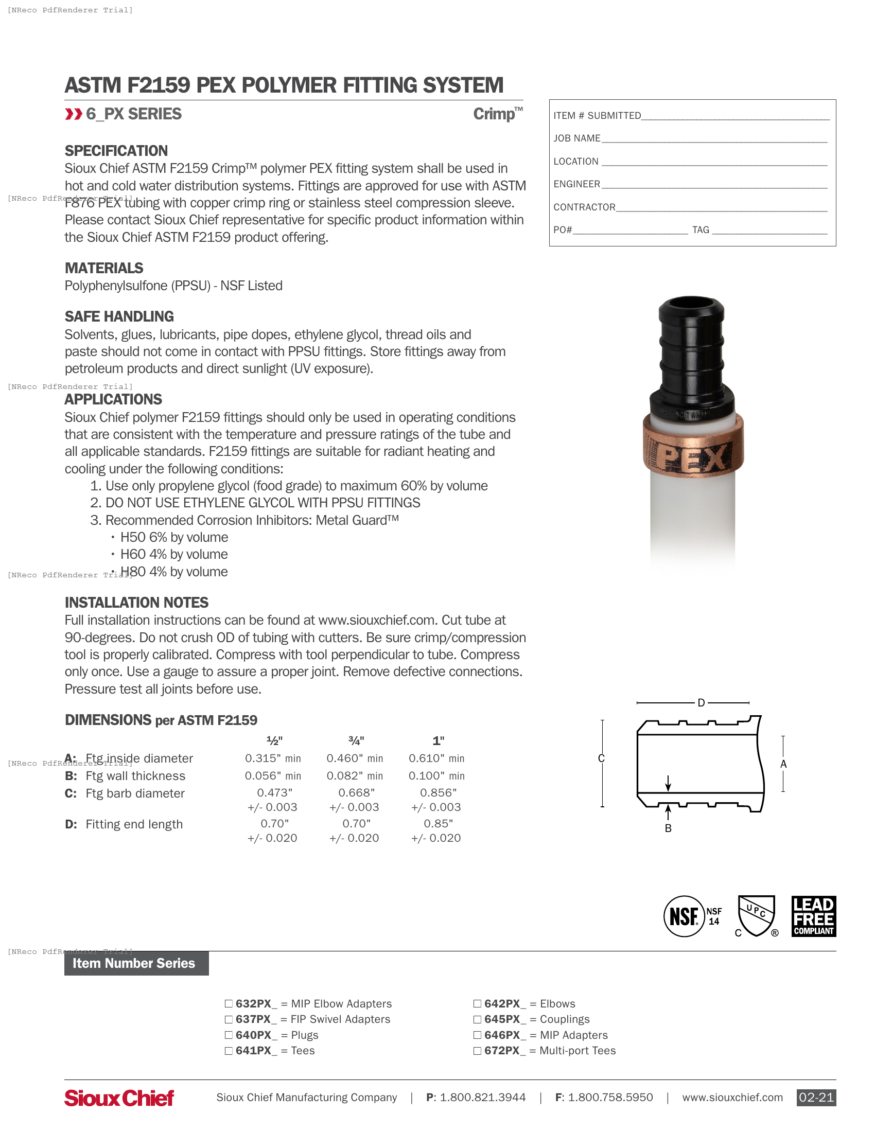 POWERPEX - F2159 FITTING SYSTEM - SPEC SHEET.PDF Specification Document